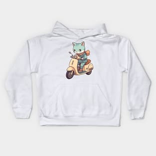 Kawaii cat riding scooter Kids Hoodie